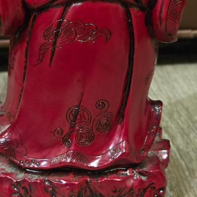 Red Lacquered Hardwood Happy Buddha