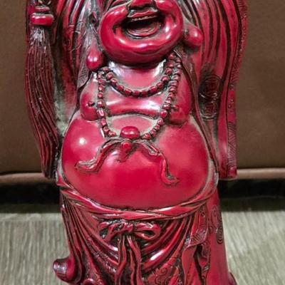 Red Lacquered Hardwood Happy Buddha