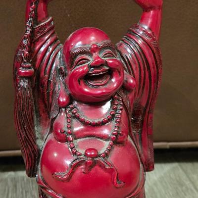 Red Lacquered Hardwood Happy Buddha