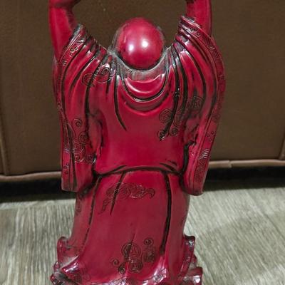 Red Lacquered Hardwood Happy Buddha