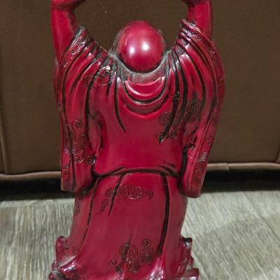 Red Lacquered Hardwood Happy Buddha