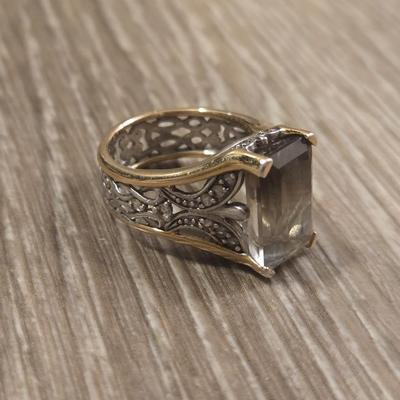 Smokey Quarts Sterling and Gold over Sterling Ring
