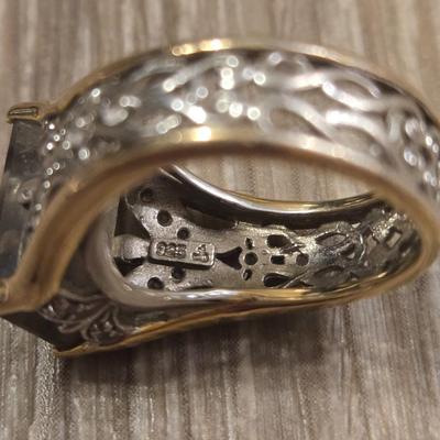 Smokey Quarts Sterling and Gold over Sterling Ring