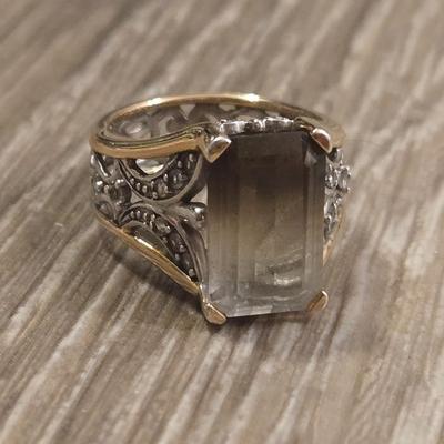 Smokey Quarts Sterling and Gold over Sterling Ring