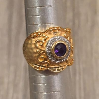 Gold over Sterling Cubic Zirconia & Amethyst Ring