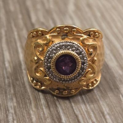 Gold over Sterling Cubic Zirconia & Amethyst Ring