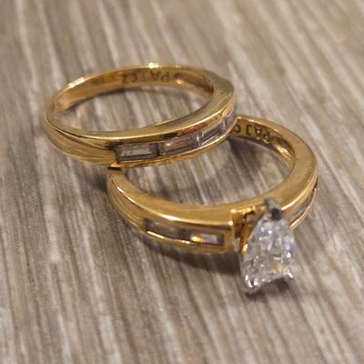 Gold over Sterling Cubic Zirconia Wedding Ring Set