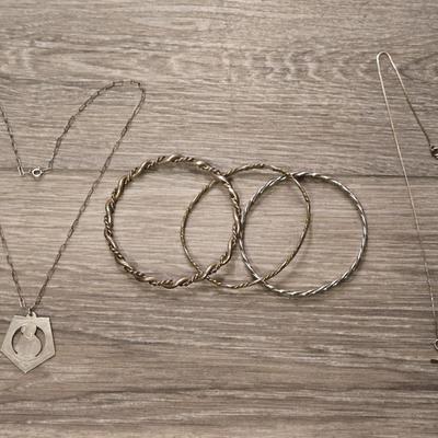 Sterling Bangles with Gold Plating and 2 Sterling Necklaces