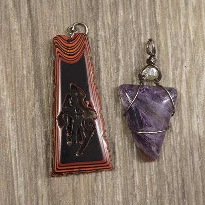 (2) Pendants - Amethyst & Sterling and Lacquer Pendant