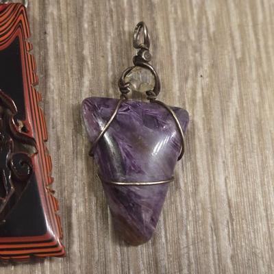 (2) Pendants - Amethyst & Sterling and Lacquer Pendant