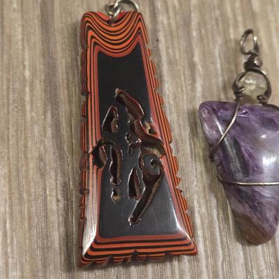 (2) Pendants - Amethyst & Sterling and Lacquer Pendant
