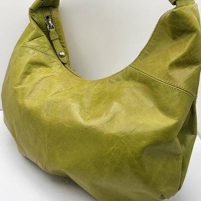 Distressed Green HOBO International Leather Shoulder Bag