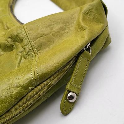 Distressed Green HOBO International Leather Shoulder Bag