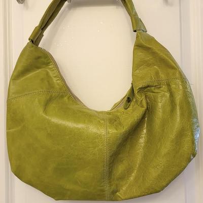 Distressed Green HOBO International Leather Shoulder Bag