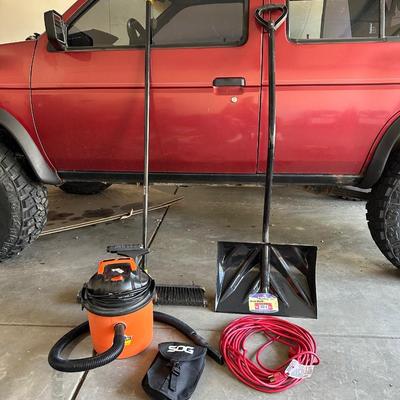 SHOP VAC, SNOW SHOVEL, PUSH BROOM, EXTENSION CORD
