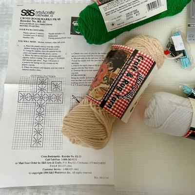 Yarn & Plastic Canvas Lot with instructions for a Cross shaped Bookmark
