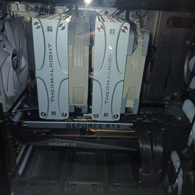 PC TOWER, KEYBOARD, FANS AND CORDS