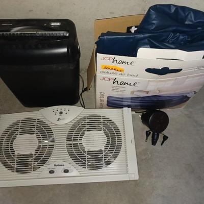 WINDOW FAN, PAPER SHREDDER AND DELUXE AIR MATTRESS