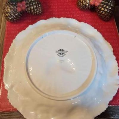 Fitz & Floyd Classic Holiday Pine 4 Piece Set Large Bowl, Plate & 2 Candlesticks