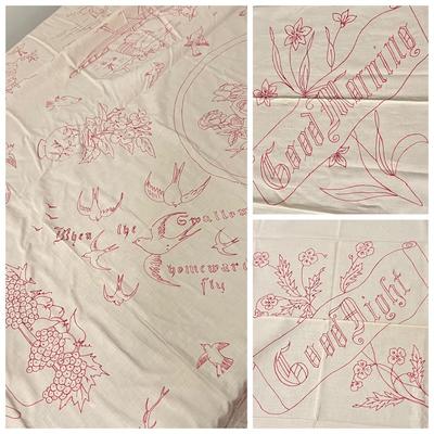 c. 1895 Antique Embroidered Coverlet “4 Seasons” w Shams & Appraisal