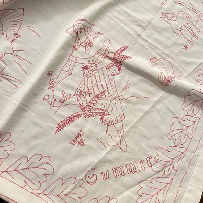 c. 1895 Antique Embroidered Coverlet “4 Seasons” w Shams & Appraisal