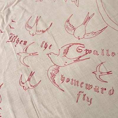 c. 1895 Antique Embroidered Coverlet “4 Seasons” w Shams & Appraisal