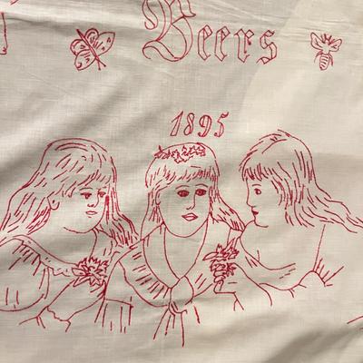 c. 1895 Antique Embroidered Coverlet “4 Seasons” w Shams & Appraisal