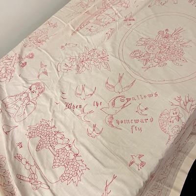 c. 1895 Antique Embroidered Coverlet “4 Seasons” w Shams & Appraisal