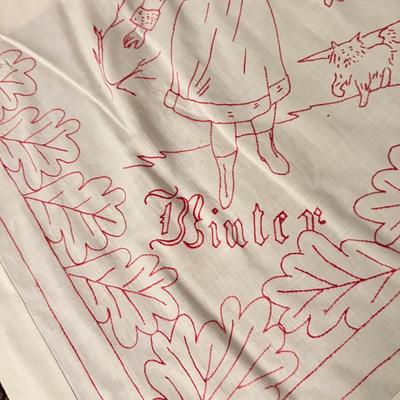 c. 1895 Antique Embroidered Coverlet “4 Seasons” w Shams & Appraisal