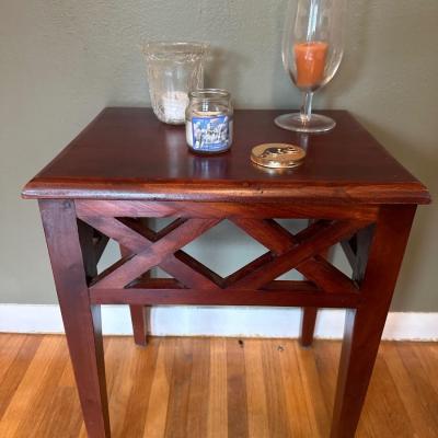 Side table and candle holders tiny raccoon wall hanging