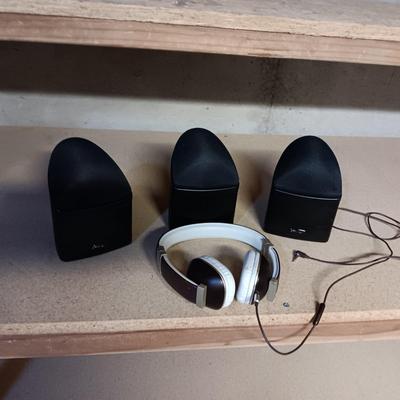 3 MIRAGE SPEAKERS AND POLK HEADPHONES