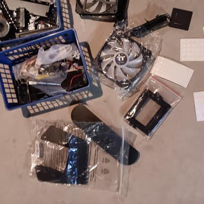 A PILE OF MISC COMPUTER PARTS