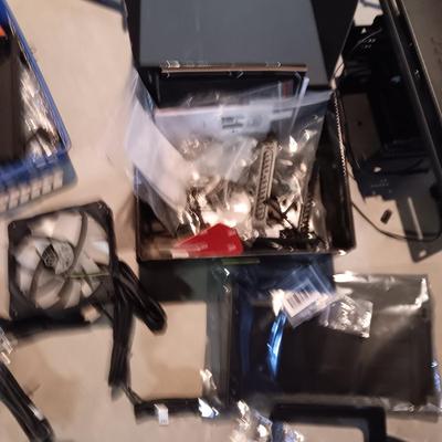 A PILE OF MISC COMPUTER PARTS
