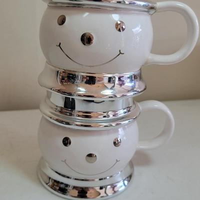 2 Harry Slatkin Signed 2008 Ceramic Snowman Mug Holiday Christmas