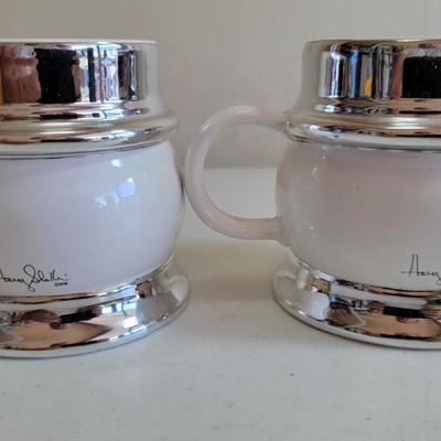 2 Harry Slatkin Signed 2008 Ceramic Snowman Mug Holiday Christmas