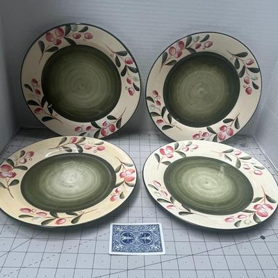 4 Set Of World Market Red Flowers Floral Ceramic Plates