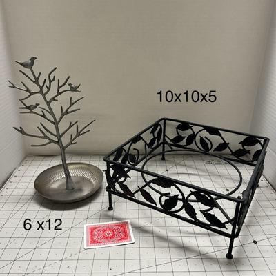 Ring Holder Necklace Bird Decoration Jewelry Tower Tree For Girl Black & Wrought Iron Pedestal Basket Bowl Stand