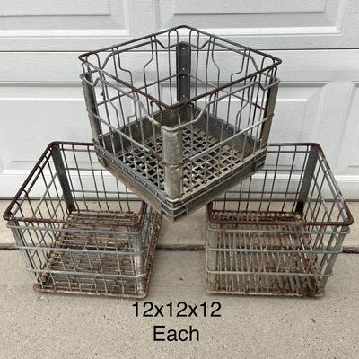 3 Piece Vintage Metal Crate /Meadow Gold Metal Basket