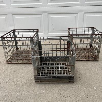 3 Piece Vintage Metal Crate /Meadow Gold Metal Basket