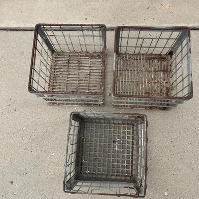 3 Piece Vintage Metal Crate /Meadow Gold Metal Basket