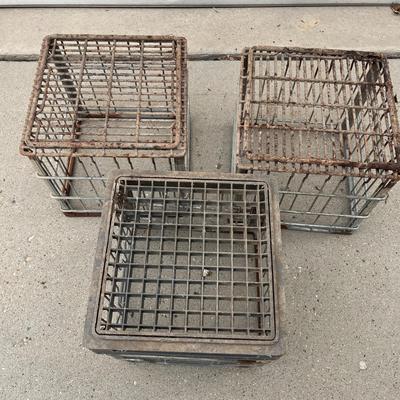 3 Piece Vintage Metal Crate /Meadow Gold Metal Basket