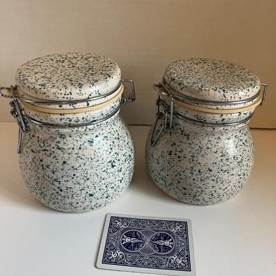  Wood Storage Box & 2 Set Vintage Jars