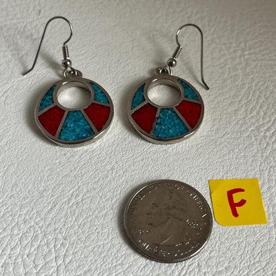 Silver-Turquoise & Coral Dangle Earrings