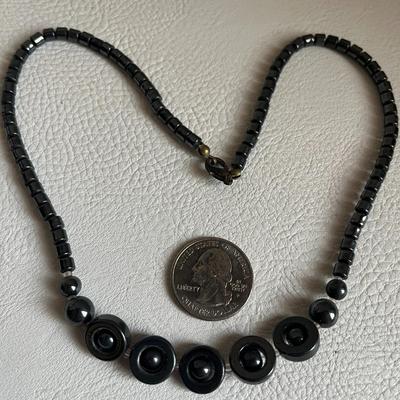 Magnetic Necklace With Circle Beads Gray-Black Metallic Gemstones and Bracelets (broken)