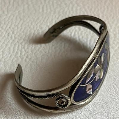 Mexican Abalone Flower Inlay Bangle/cuff Bracelet