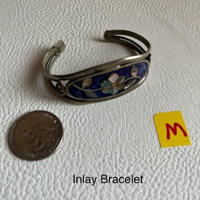 Mexican Abalone Flower Inlay Bangle/cuff Bracelet