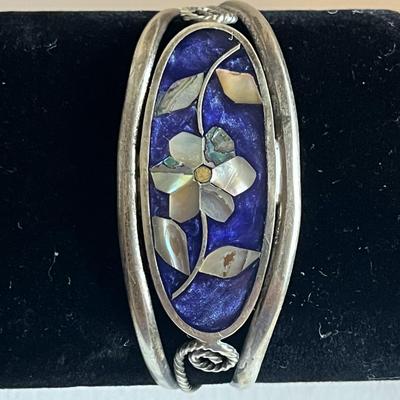 Mexican Abalone Flower Inlay Bangle/cuff Bracelet