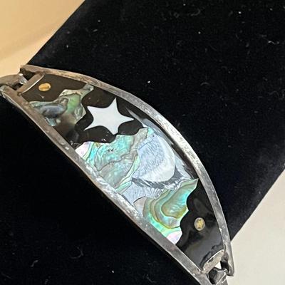 Mexican Abalone Inlay Bangle/cuff Bracelet with clasp