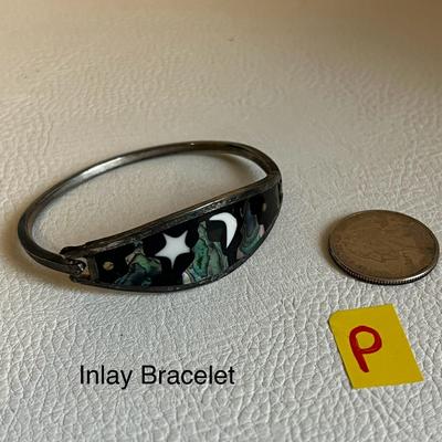 Mexican Abalone Inlay Bangle/cuff Bracelet with clasp