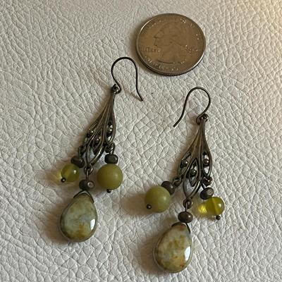 Green Teardrop Pendant Chain Necklace With Earrings